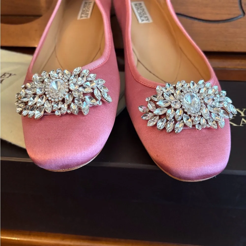 Badgley Mischka Pippa Rose Pink Satin Jeweled Ballet Flats - Picture 10 of 15
